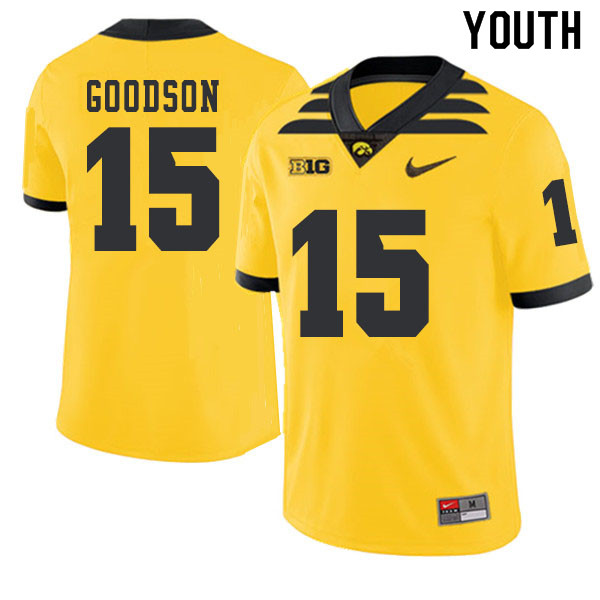 2019 Youth #15 Tyler Goodson Iowa Hawkeyes College Football Alternate Jerseys Sale-Gold - Click Image to Close
